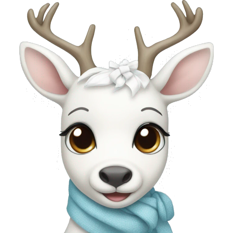 cute white deer with pastel blue scarf and bow emoji