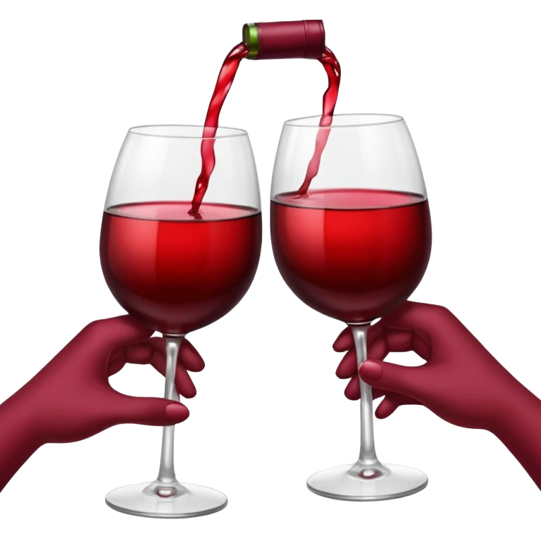 two glasses of red wine clinking in a toast, deep red color, smooth gradient, bright and glossy highlights, minimal details, celebratory pose
 emoji