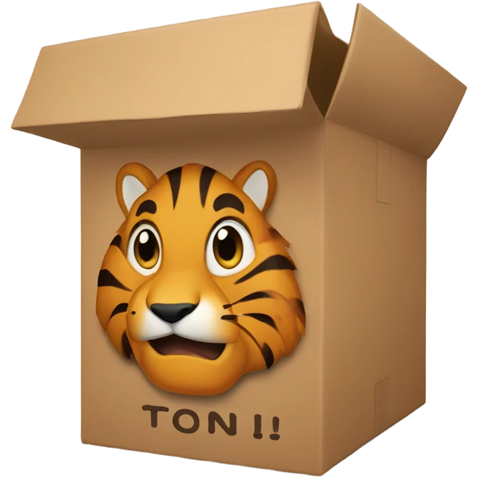 a box with toni written on it, in the box there is a tiger inside
 emoji