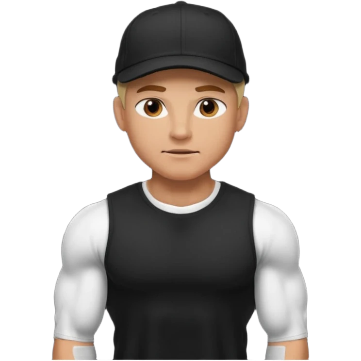 An arrogant guy in a black t-shirt, he is muscled and has a cap  emoji