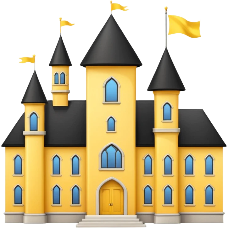 simple magic school, white background, magic school, black roof, with a big flag, big flag on a roof, big yellow flag, white school emoji