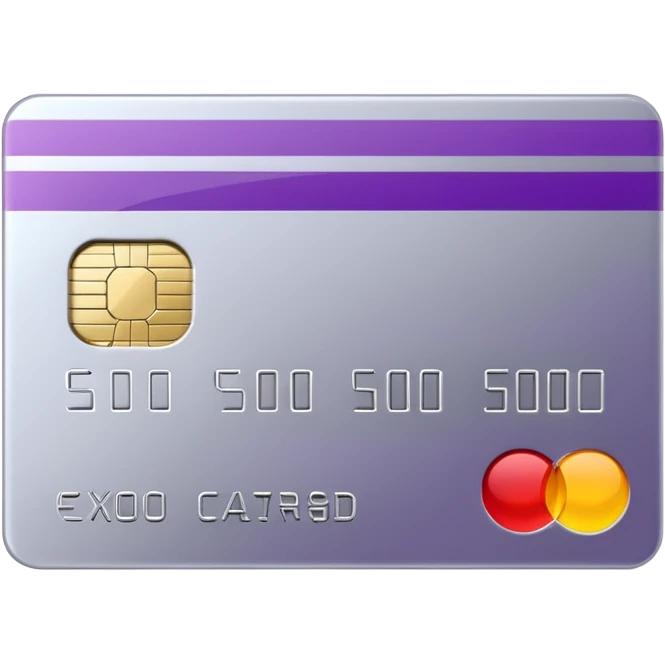 Shiny silver credit card with a purple stripe emoji