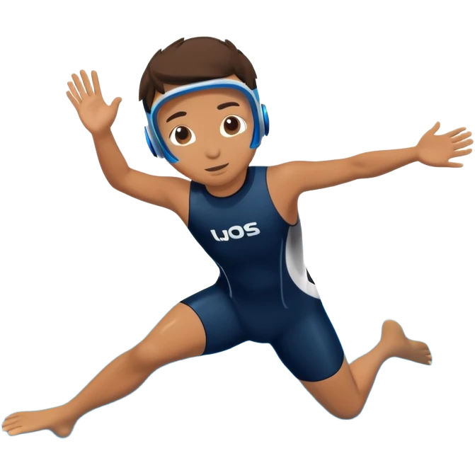 determined pool diver dives into a pool of confidence blue water underneath  emoji