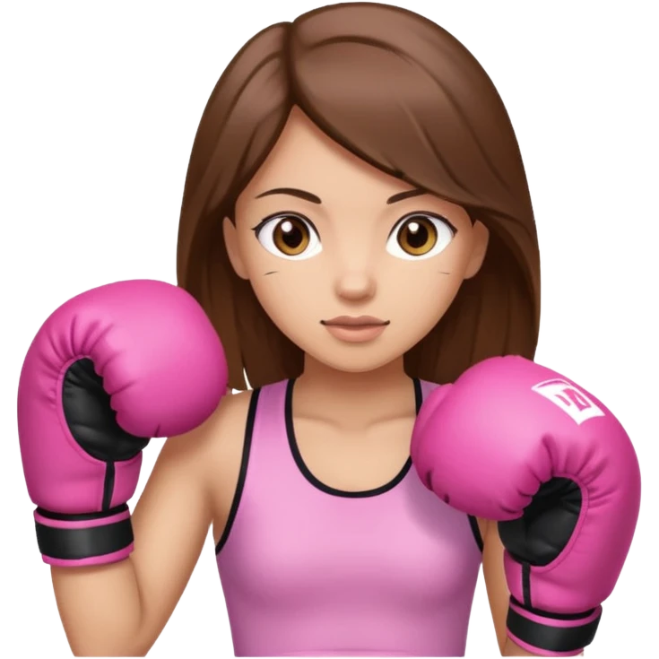 Girl with long brown hair brown eyes light skin wearing boxing pink boxing gloves emoji