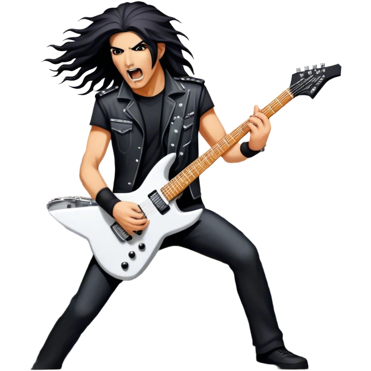 Icon for Heavy Metal: Anthrax band performing live on stage with electric guitars, drums, and a vocalist. The crowd is energetic, with heavy metal vibes. The design should capture the raw power and intensity of a live metal concert. Transparent background. emoji