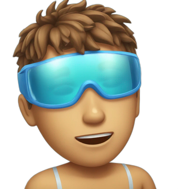 Boy with brown hair hurt his head in the swimming pool because of sunscreen emoji