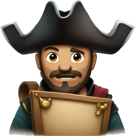 A Sea of Thieves style emoji featuring a small pirate with a tricorn hat, holding a sign that reads 'Makishiro10'.  emoji
