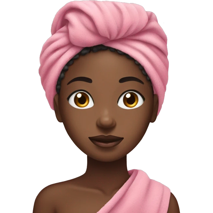 Black girl doing skincare routine with a pink towel on her hair and cucumber on her eyes  emoji