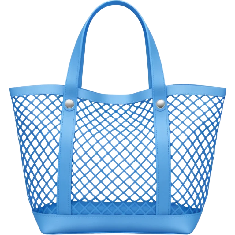 small blue mesh tote bag emoji, open mesh pattern, simple handles, relaxed summer feel, pastel or vibrant blue color emoji