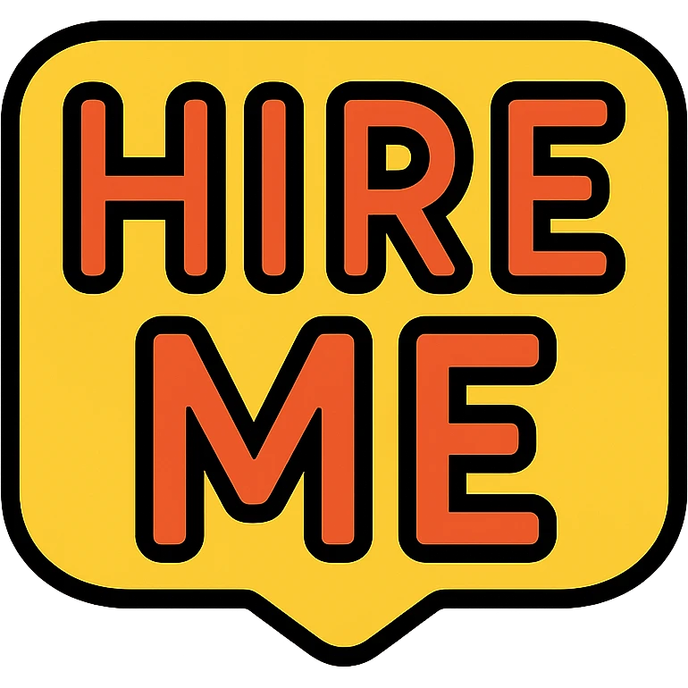 the phrase 'hire me' in a bold, eye-catching style, suitable for use as an icon or sticker emoji