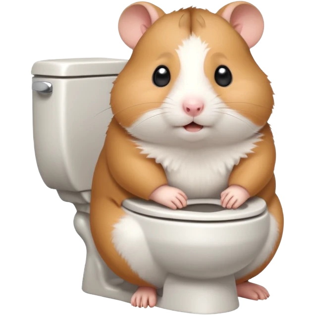 Cute chubby cartoon-style hamster sitting on toilet pooping looking as if he had an accident emoji