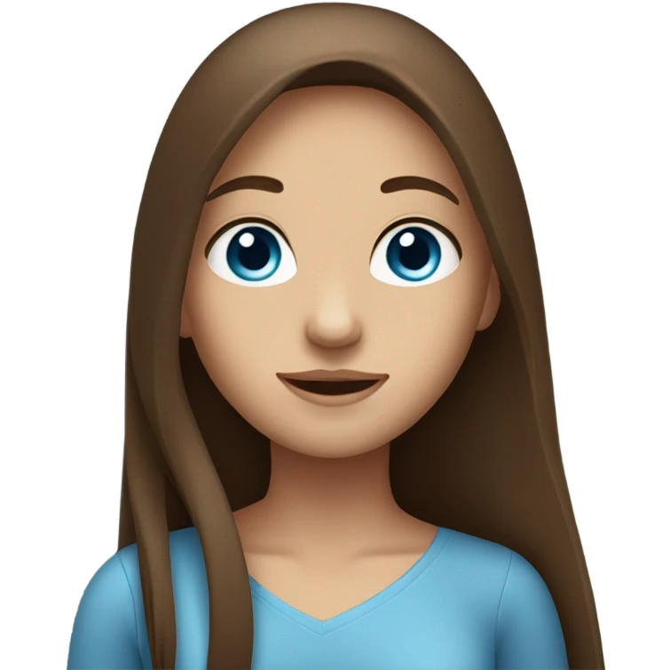 A girl with brown long and straight hair with blue eyes emoji