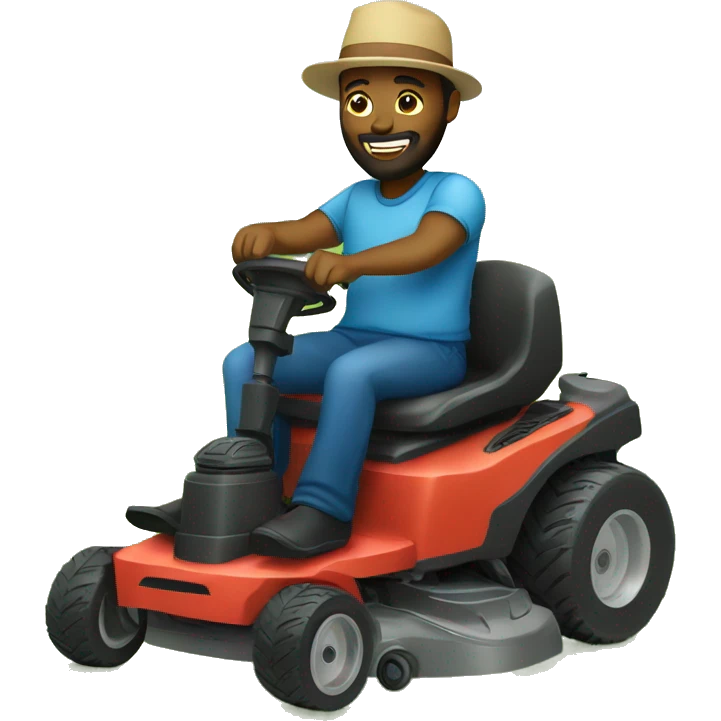black man with a beard and a hat sitting on a lawn mower emoji