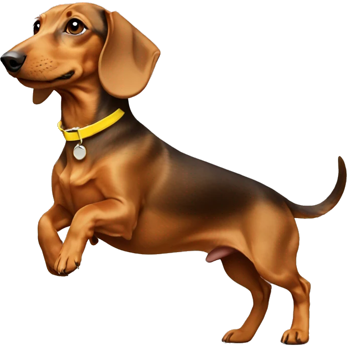 Running light brown dachshund with a yellow collar  emoji
