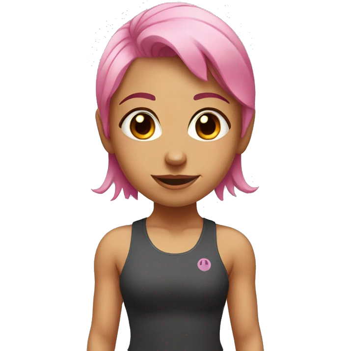  girl doing squats at the gym with pink hair and brown eyes  emoji