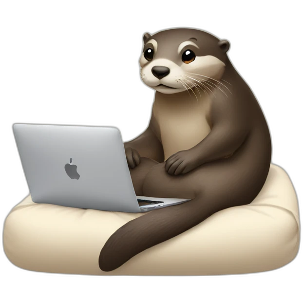 female otter lean against a pillow and use a macbook emoji