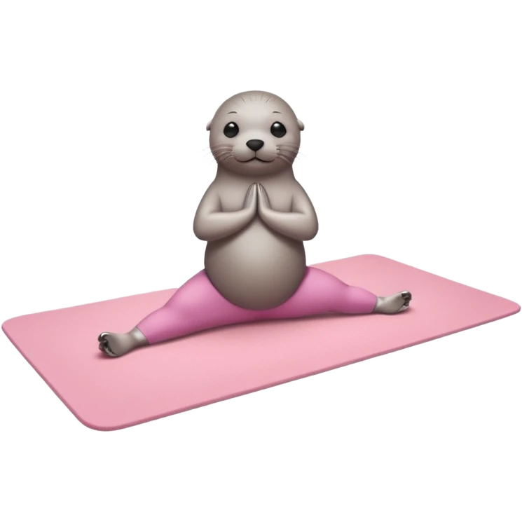 Seal doing pilates on a light pink yoga mat on an island emoji