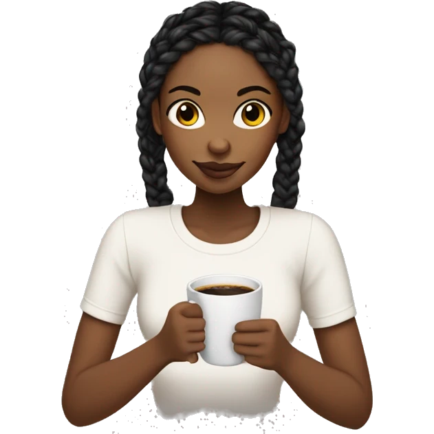 An African American girl with black medium knotless braids sipping coffee  emoji