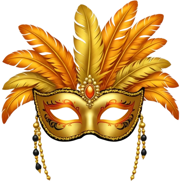 masquerade mask with yellow and orange feathers emoji