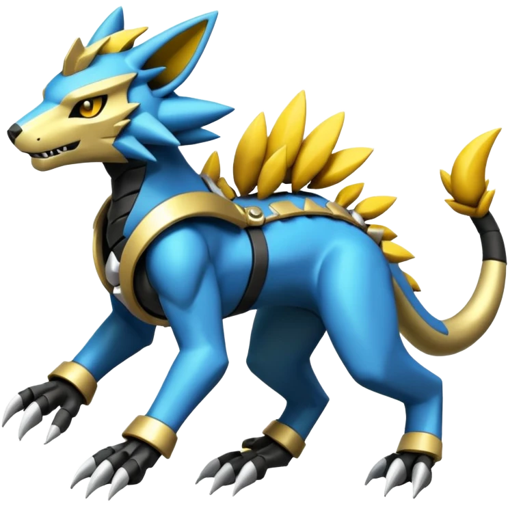 Mechanical Zeraora-Vernid-Primagen-Protogen-Fakémon-Pokémon-creature-fusion (full body) emoji