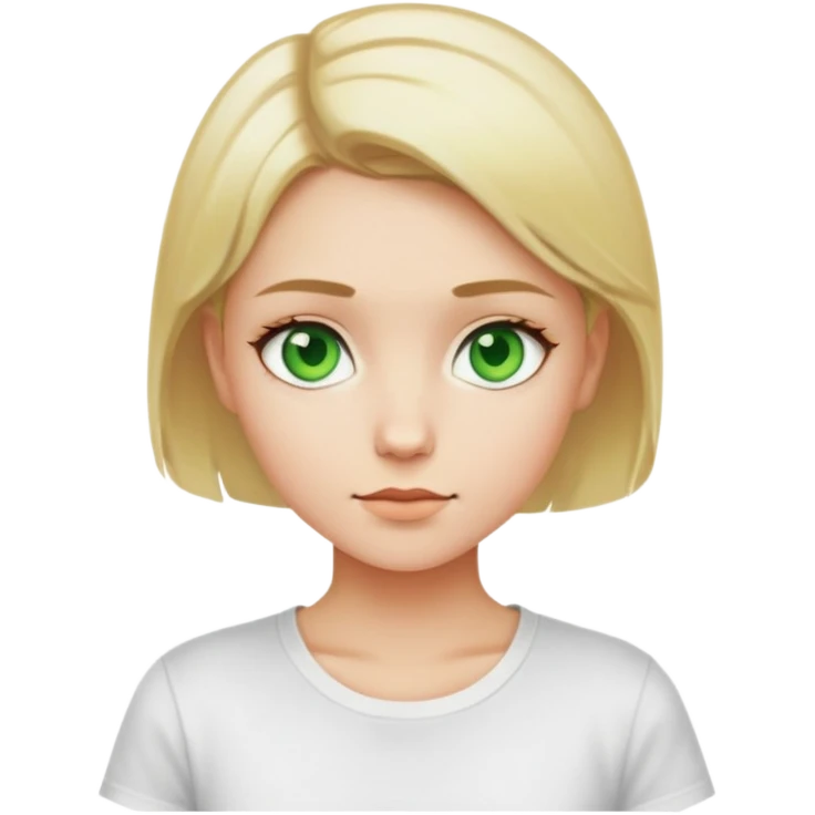 A girl with short blonde hair and green eyes in a white T-shirt emoji