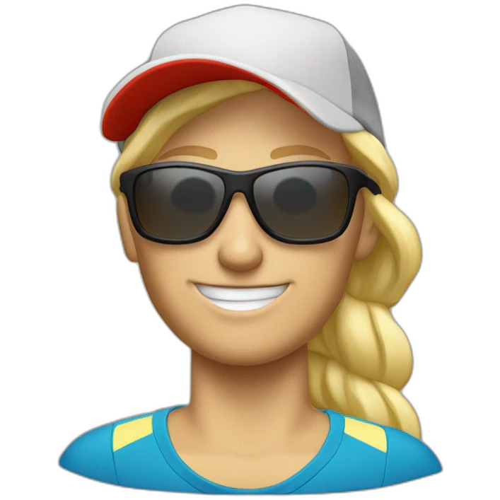 blonde salomon trail runner wearing a cap and a pair of sunglasses emoji