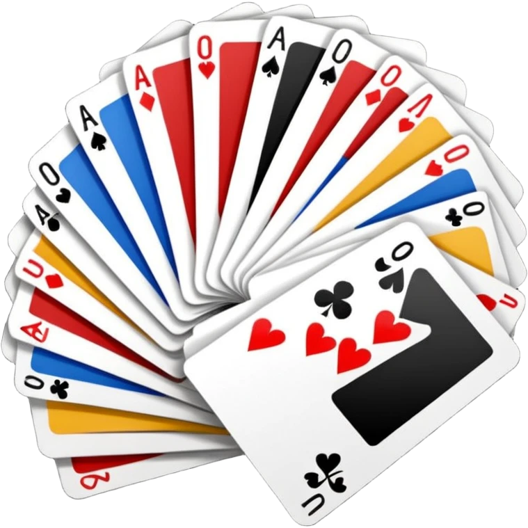 Minimalistic flat vector icon, iOS style, thin black contour on white background. Deck of abstract cards fanned out, each with simple symbols. Clean, no text, no shadows emoji