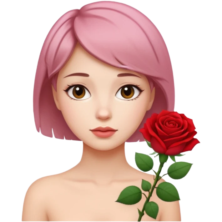 A beautiful girl with flowers rose Short hair  emoji