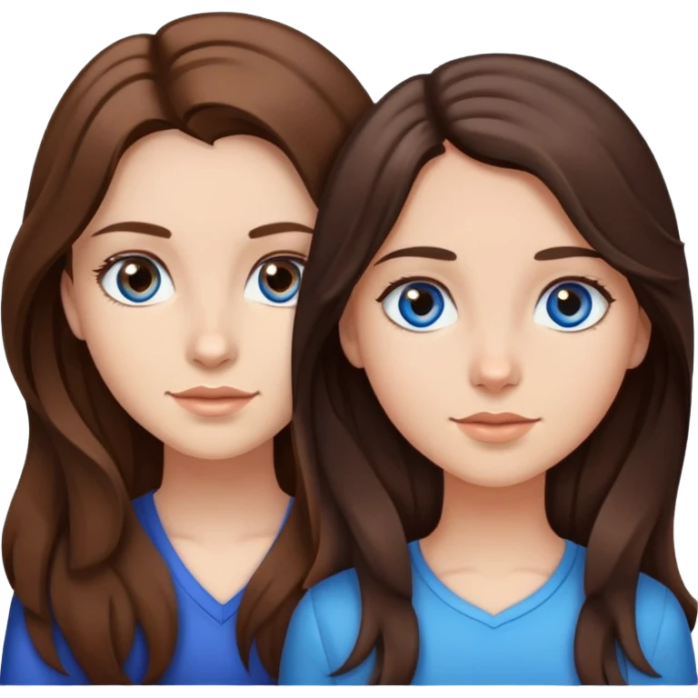 Girl with straight brown hair and blue eyes with girl that has long wavy brown hair and dark brown eyes emoji