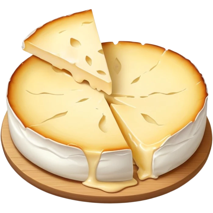 cinematic-realistic-brie-cheese-emoji,-featuring-a-creamy gooey center,-soft-ripened-cheese-with-a-delicate-rind-rendered-with-lifelike-detail-and-inviting,-natural-lighting. emoji