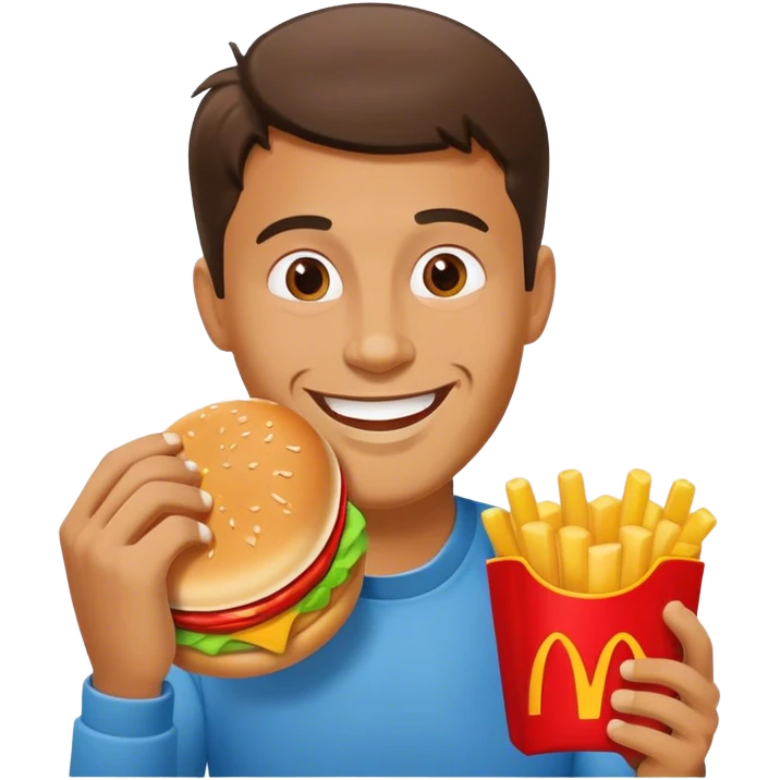 A man eating a Happy meal from mcdonalds emoji