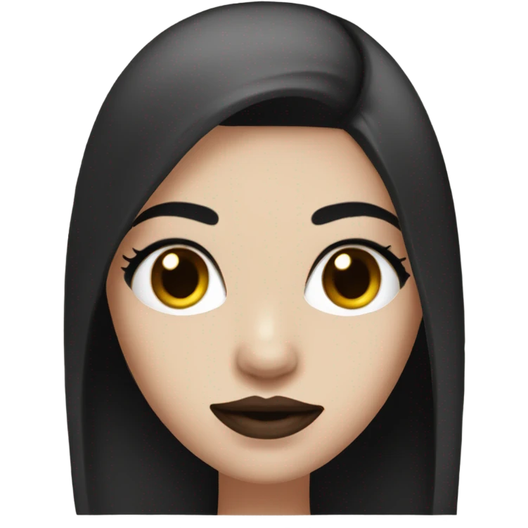 girl with white skin and brown straight straight hair , black black black eyes with eyelashes, black eyebrows red lips,  emoji