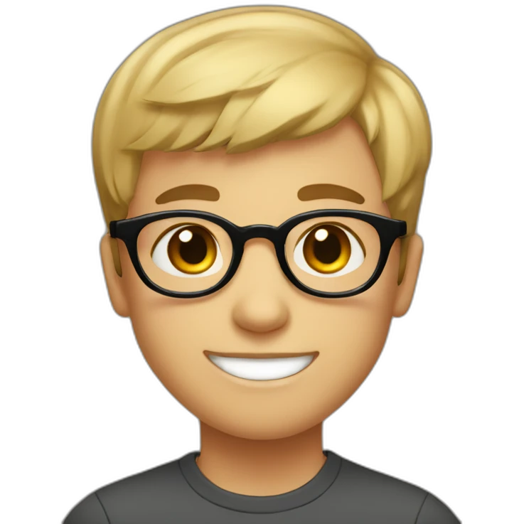 A smiling boy with short hair and light skin wearing small black-rimmed round glasses emoji