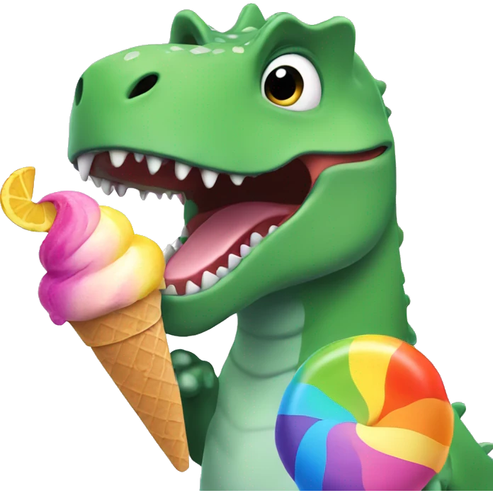 Dinosaur eating rainbow ice cream emoji