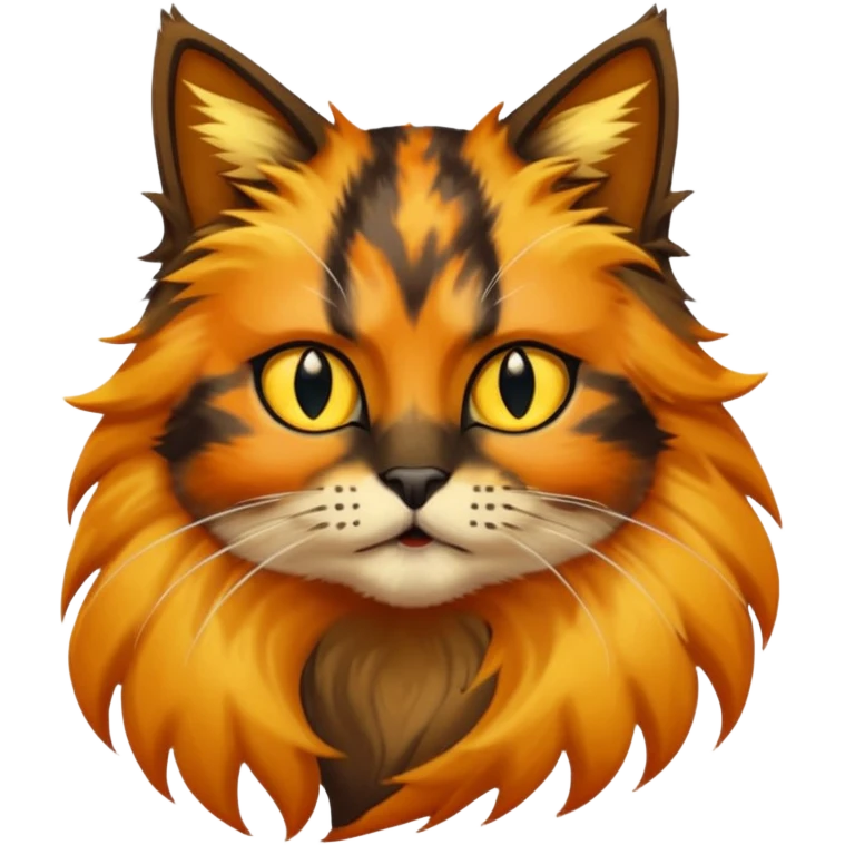 long hair tortoiseshell cat with a black face and yellow lightning mark above nose emoji