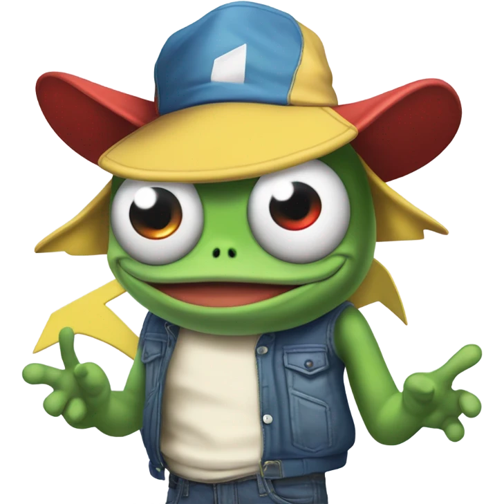 Pepe meme in Ash Ketchum clothing emoji