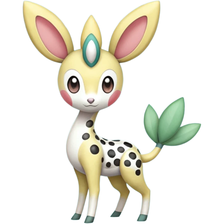 Blushing Spotted Dotted randomly Splash-marked Meloetta-Leavanny-Gallade-Ampharos-Inteleon-Nidoqueen-Fakémon-Pokémon-hybrid-fusion-creature, full body emoji