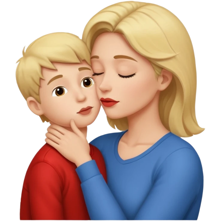 A mother and son are hugging and kissing passionately on the lips. emoji