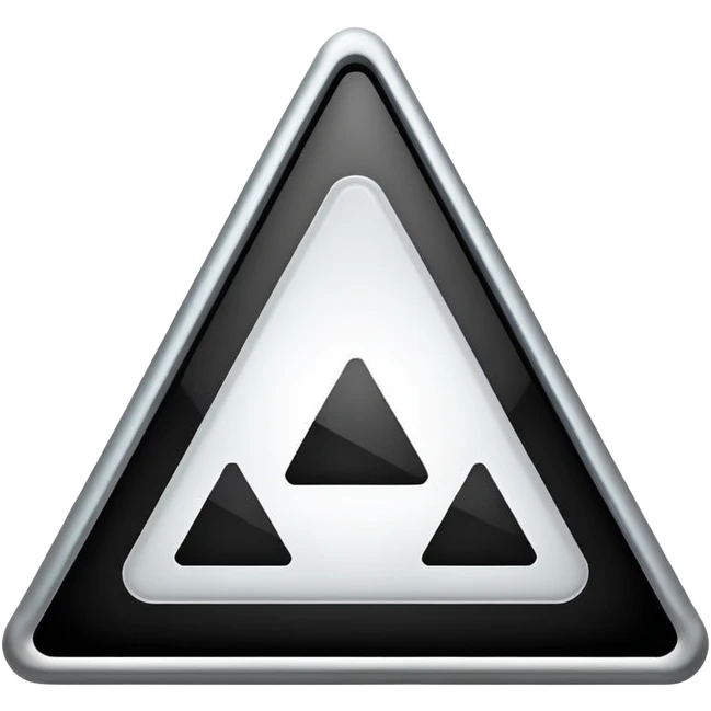 Minimalistic warning triangle emoji, metallic black and white, glowing edges in white, flat vector style, futuristic UI icon

 emoji