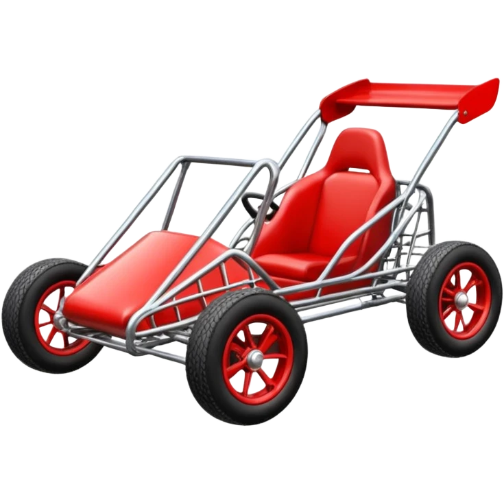 Race car whose frame and suspension is made of shopping cart material with padded roll cage and antique style handmade bodywork  emoji