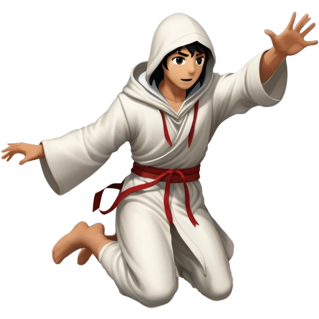 An icon featuring a hero performing a leap of faith from a tower in Florence, inspired by adventure games like Assassin's Creed. The design captures the dramatic moment mid-air, with detailed architecture and a bustling city below. Transparent background emoji