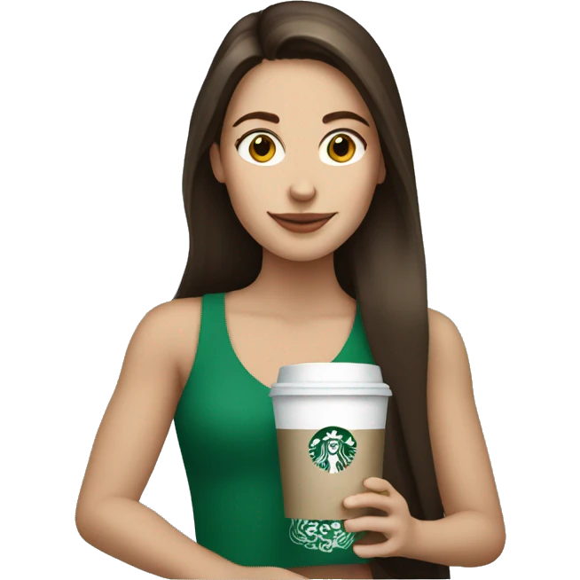 White Brunette girl holding a Starbucks coffee emoji