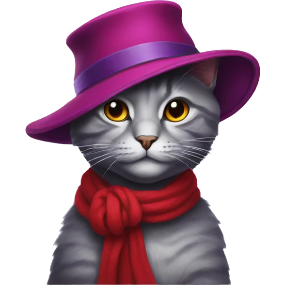 purple cat in red hat, painting emoji