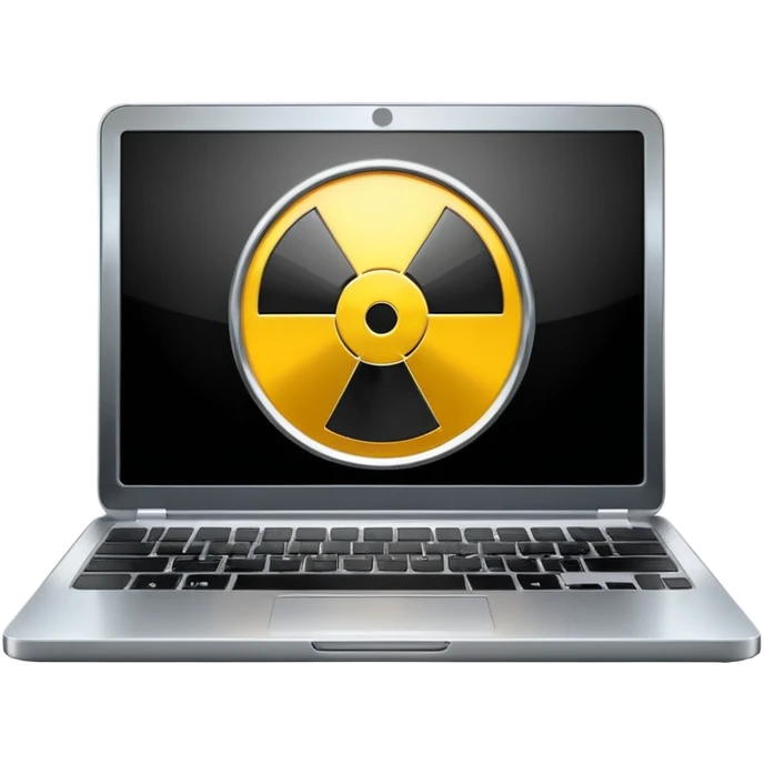 Laptop with radiation symbol and AI emoji