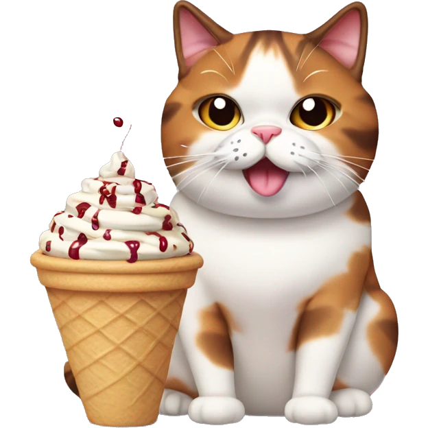 Fat calico cat with sundae emoji