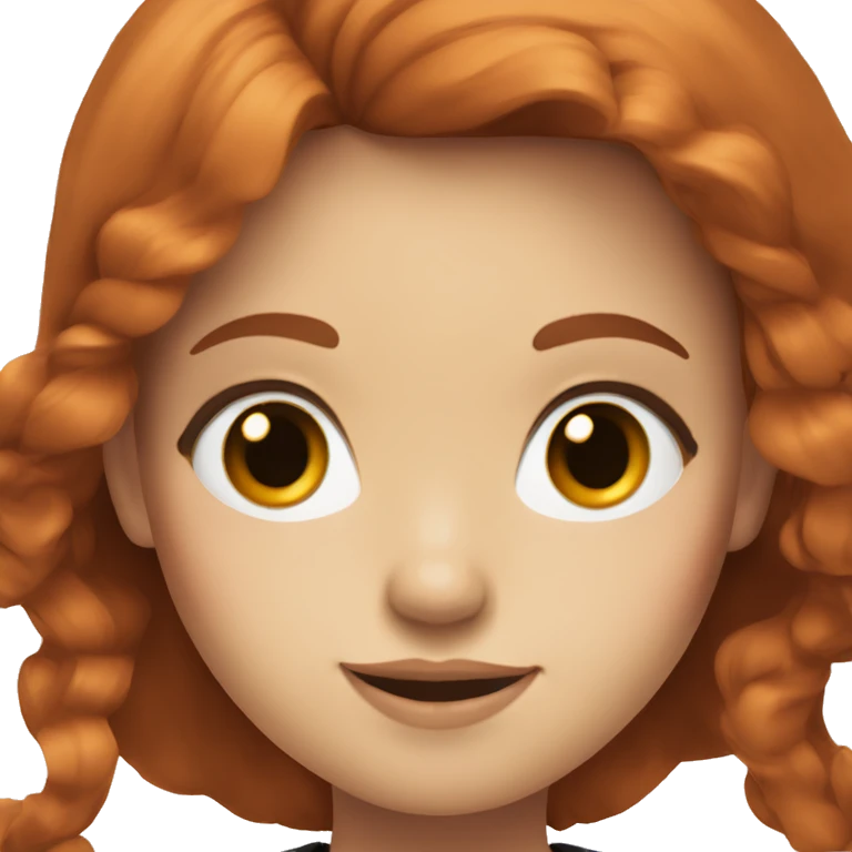 redhead girl with grey eyes with long hair and Dyson styling in a black top emoji