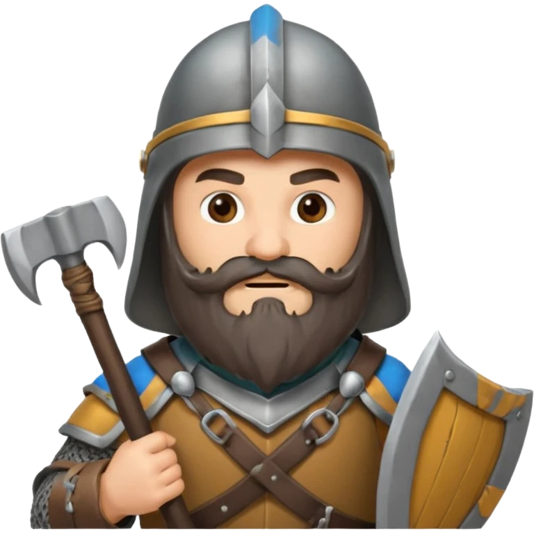 gimli lord of the rings with dark brown beard holding ax and a gray metal helmet emoji