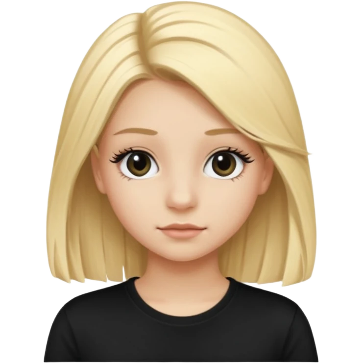 Fille jolie de 15 ans blonde aux cheveux longs avec des faux cils et un t-shirt noir emoji