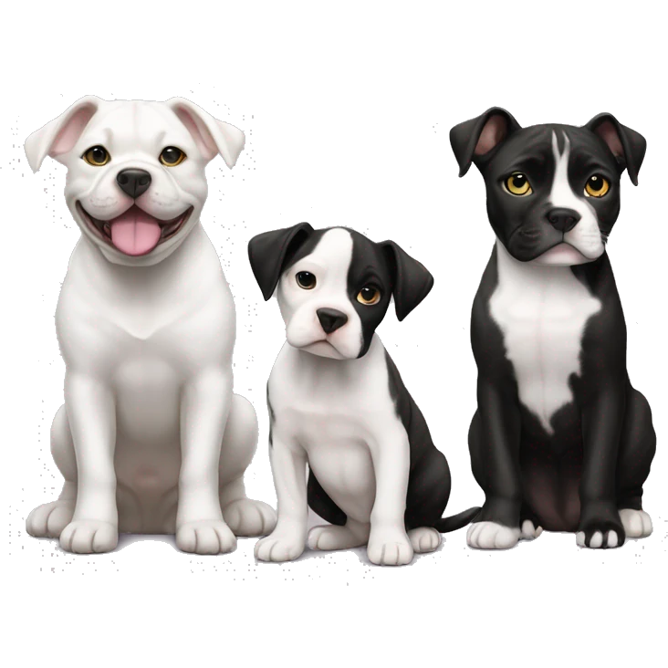 Black and white English staffordshire puppy full body and black cat and tabby cat emoji