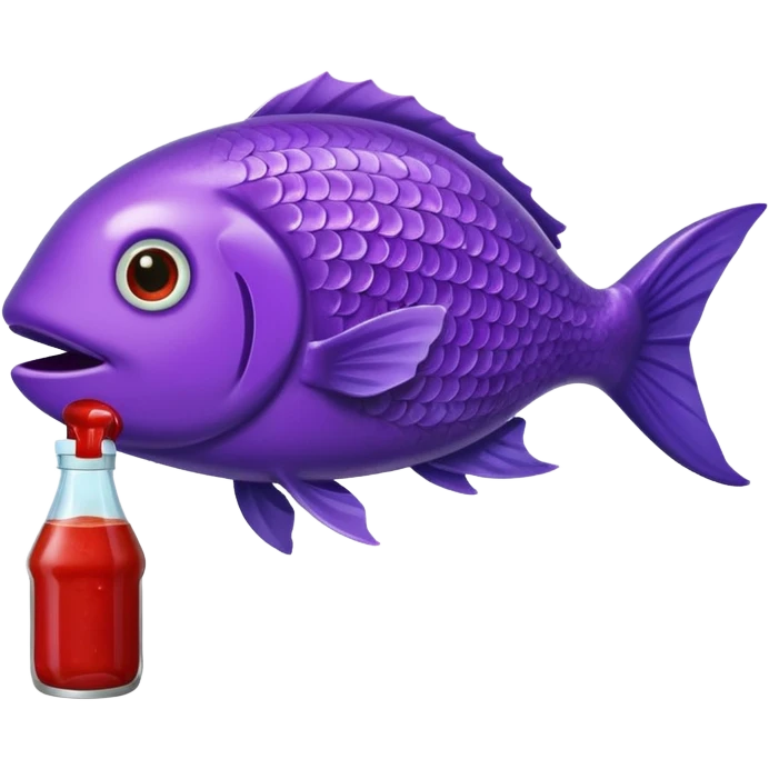 A purple fish holding a bottle of ketchup emoji